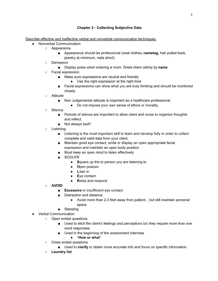 Subjective Data - Chapter 2 Notes