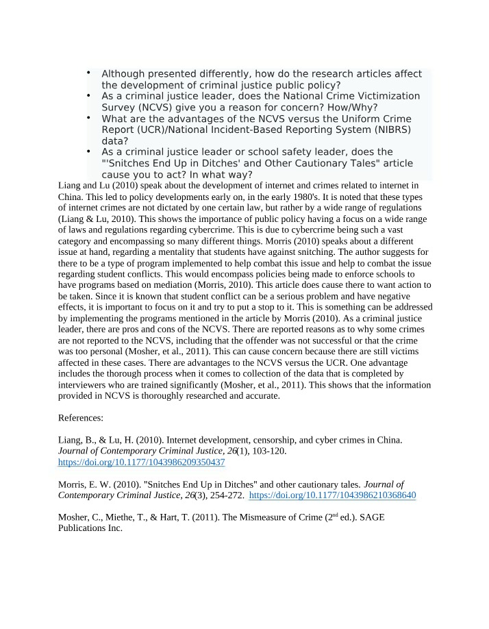 Criminal Justice Policy - The Impact of Research Articles