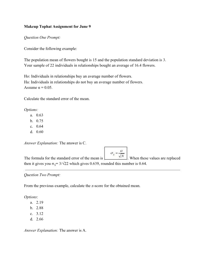 Step-by-Step Z-Score and Standard Error of the Mean Calculation
