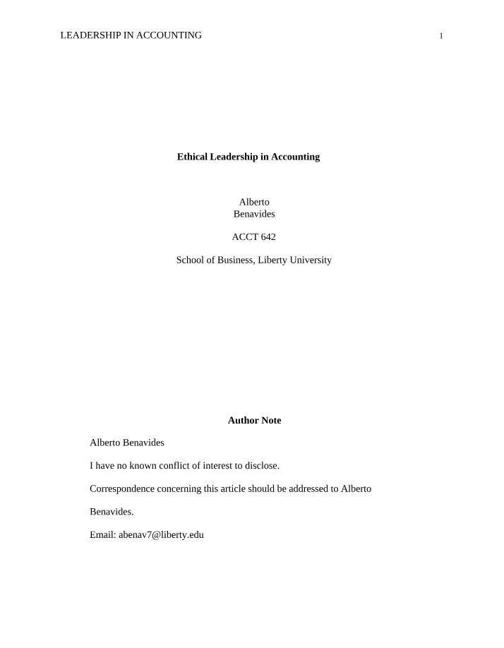 Leadership Ethics in Accounting