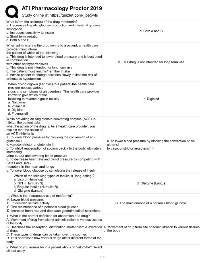 ATI Proctor - 2019 Pharmacology
