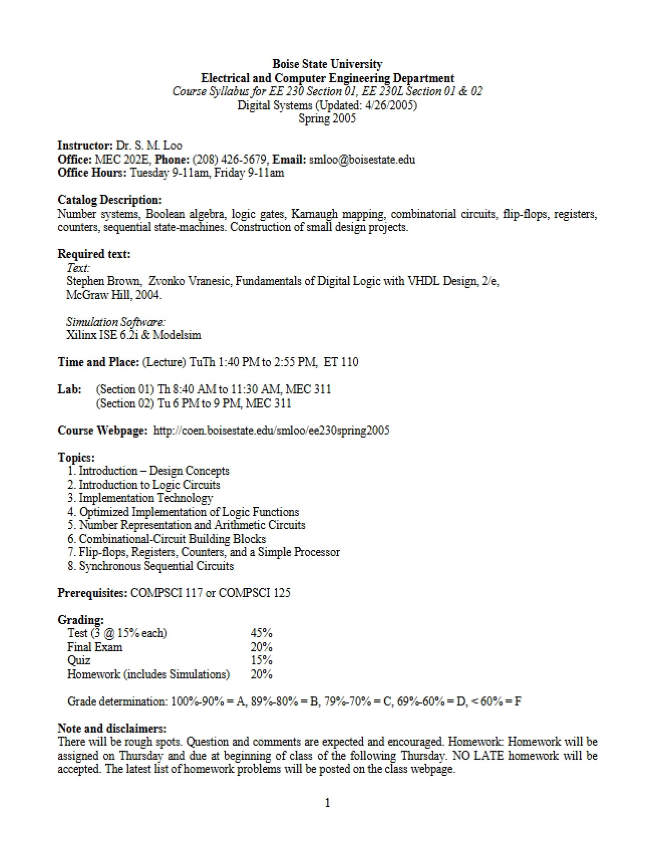 Digital Systems Course Syllabus