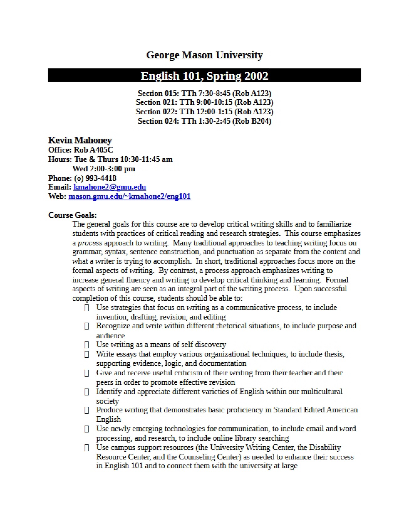 Syllabus for World Literature I