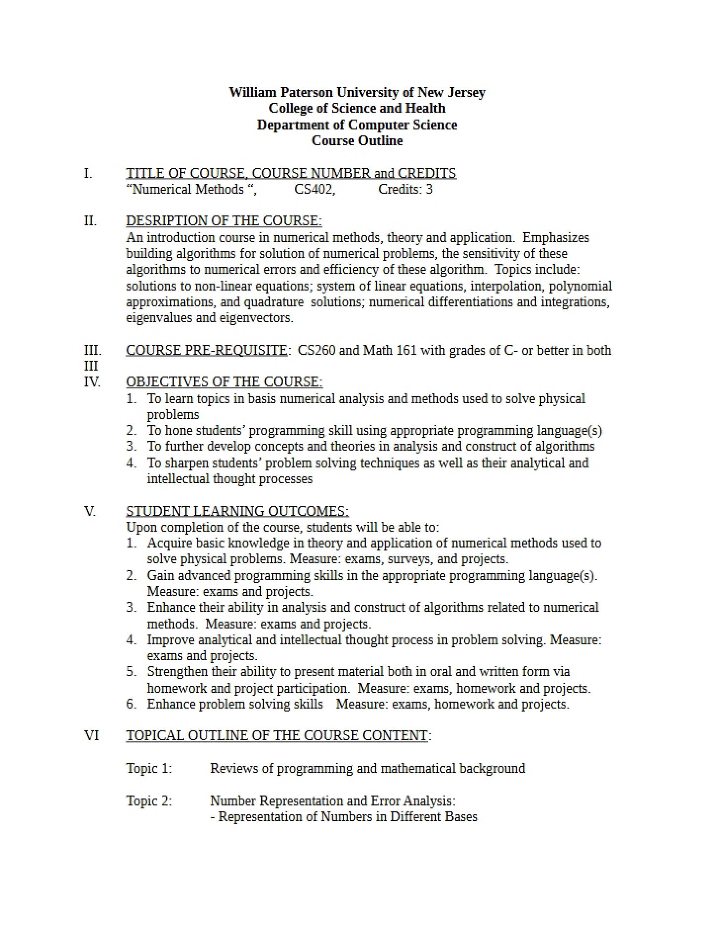 Outline for CS 4020