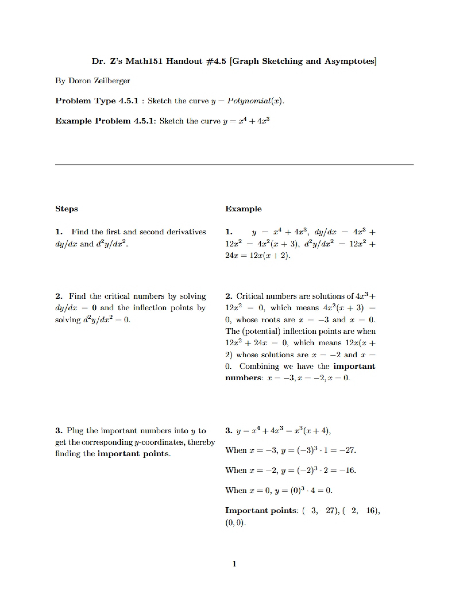 Handout for Math 151 (Dr. Z)