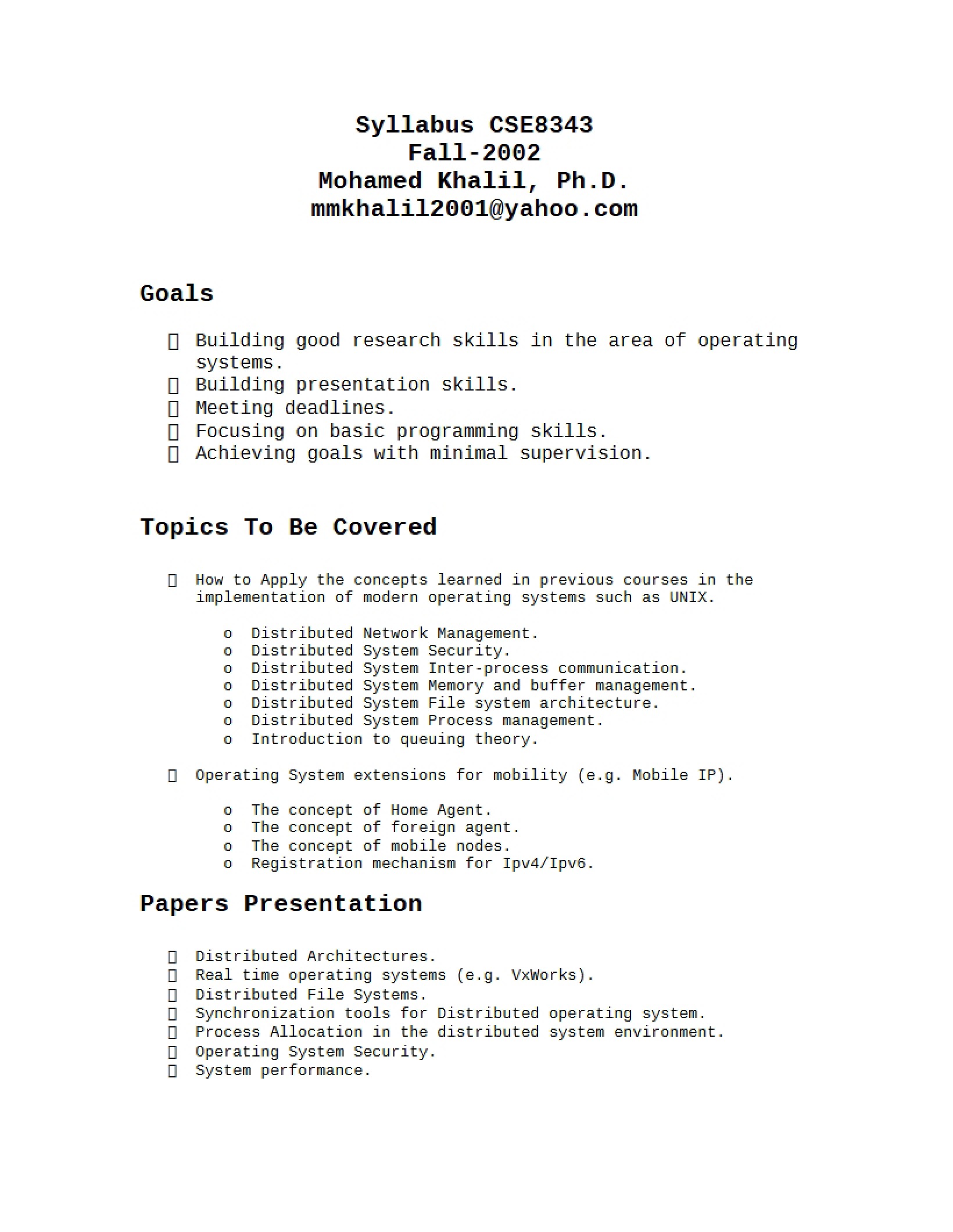 CSE 8343 Class Outline