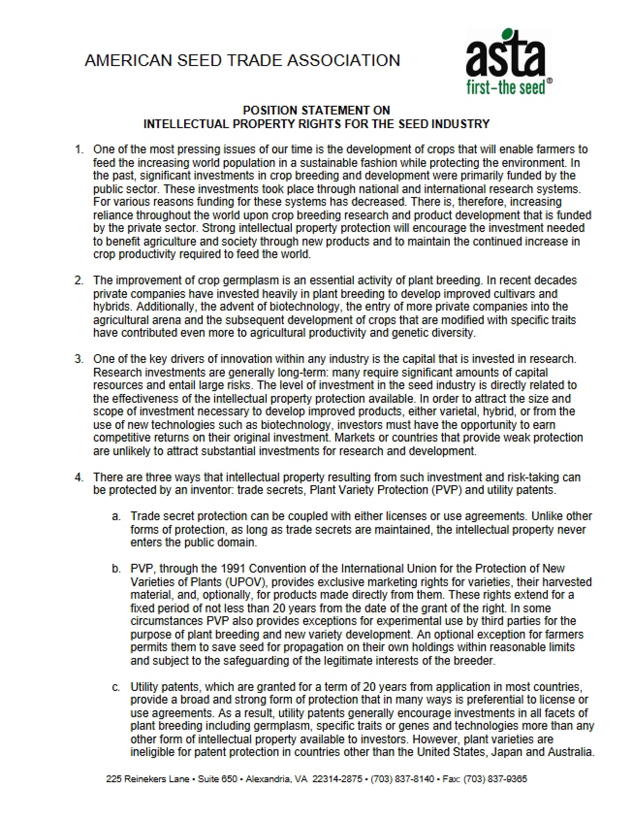 Intellectual Property Rights Position Statement