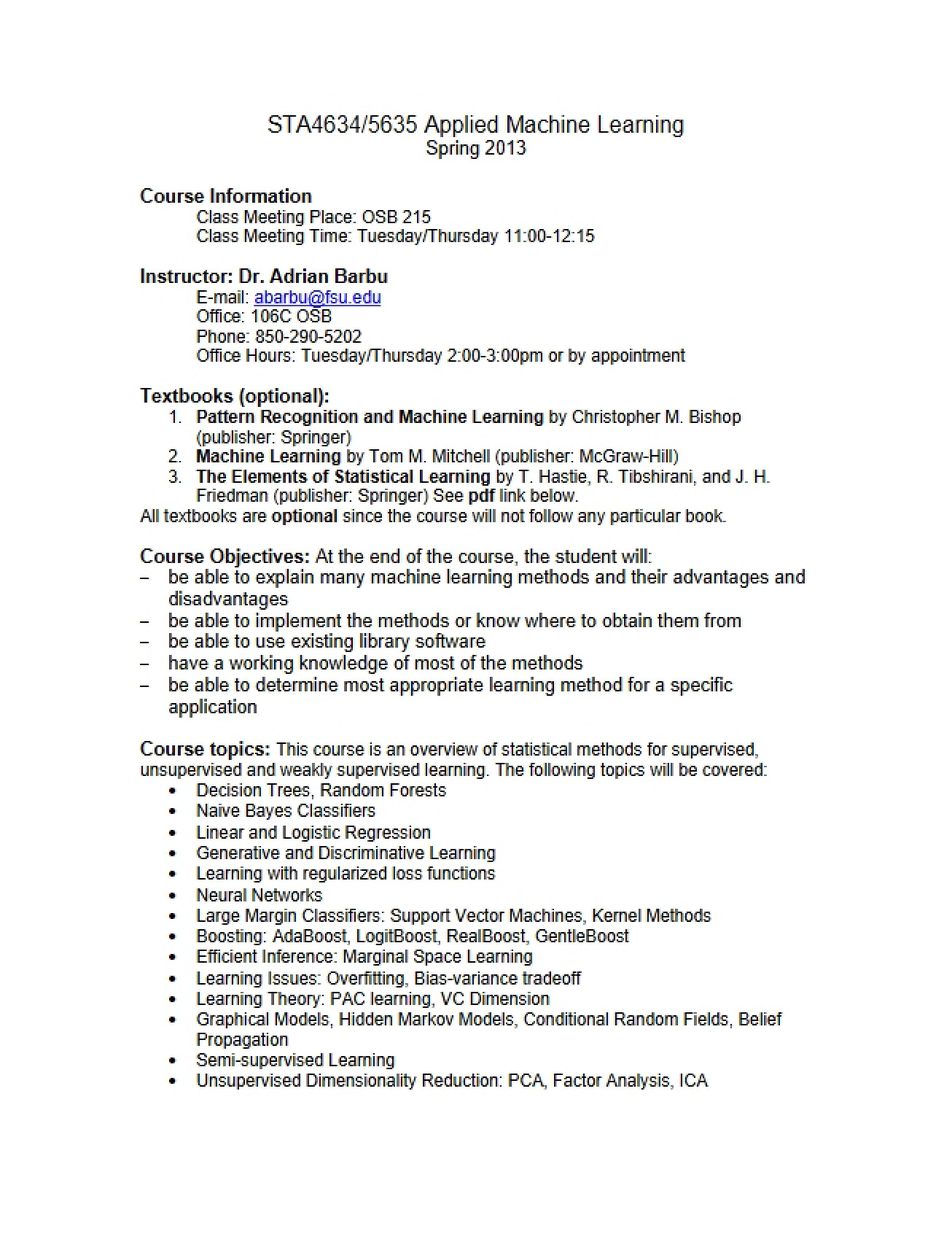Applied Machine Learning Course Outline