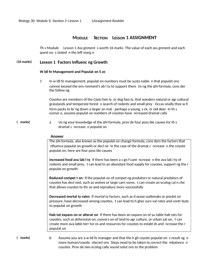 Wildlife Management - Factors Influencing Growth