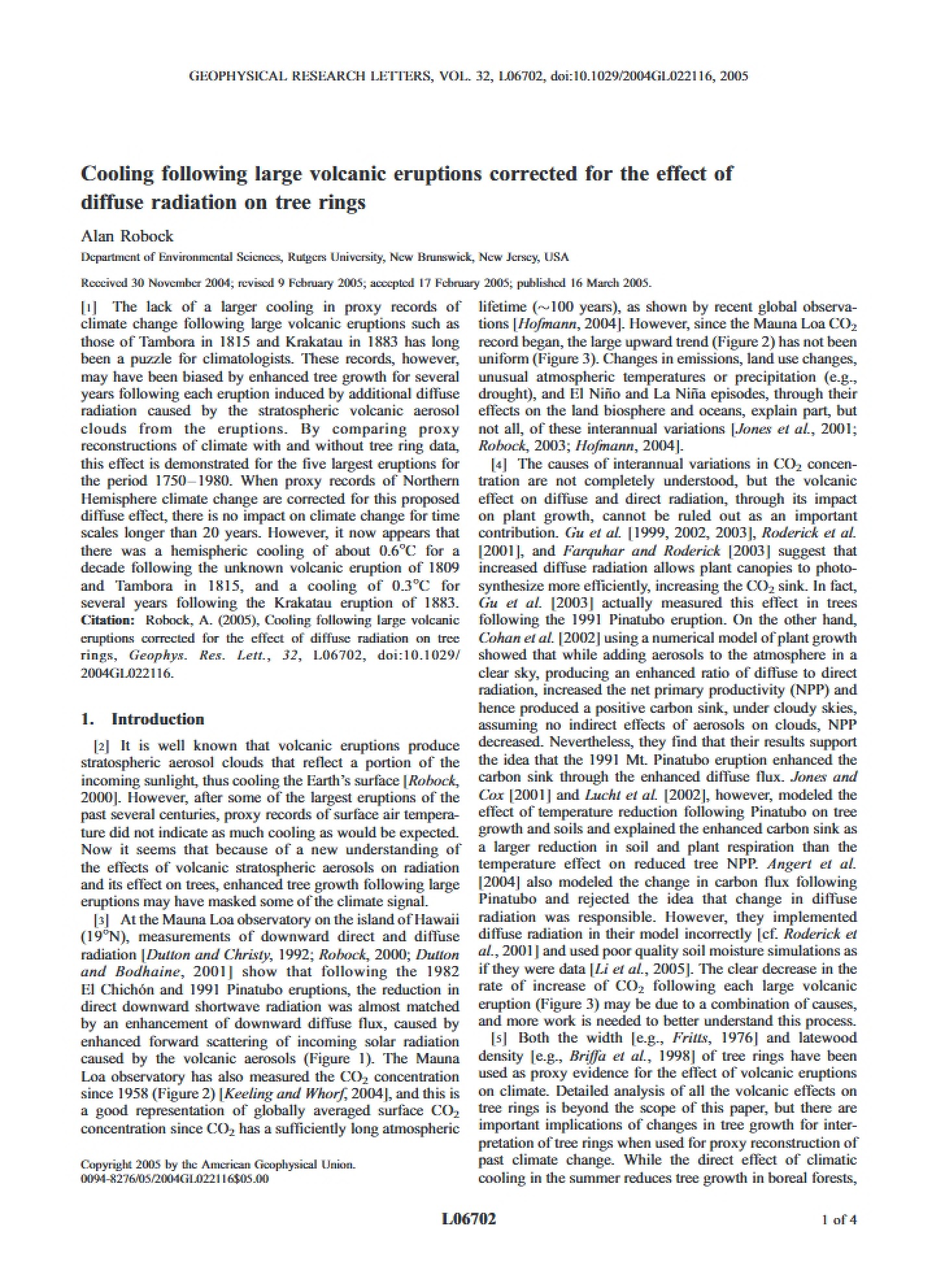 Large Volcanic Eruptions and Subsequent Cooling