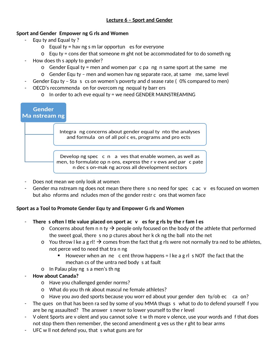 Sport and Gender - Lecture 6