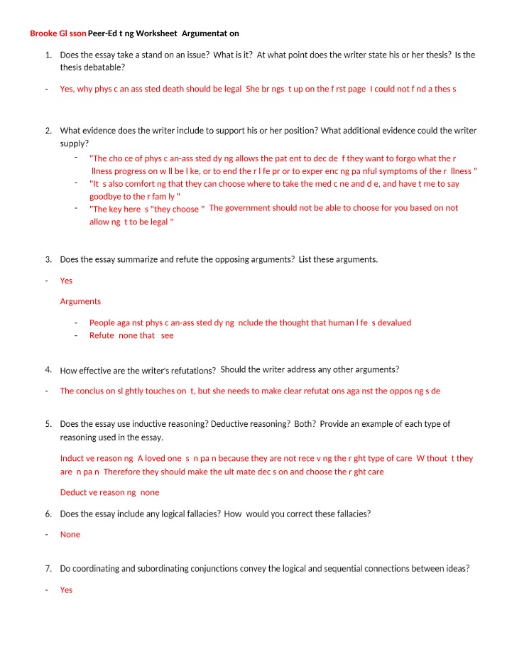 Peer-Editing Worksheet for Argumentation