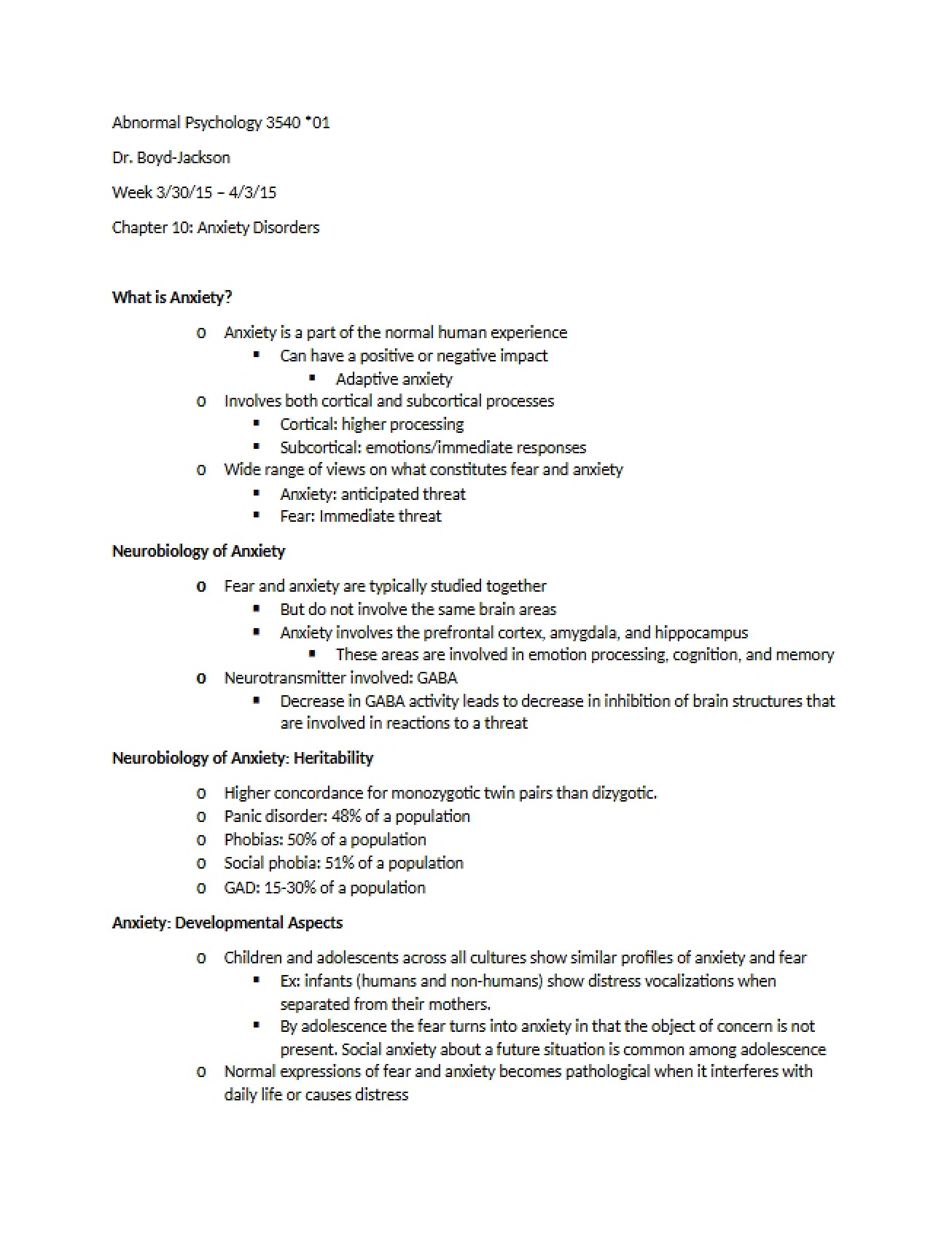 Tenth Chapter An Overview of Anxiety Disorders