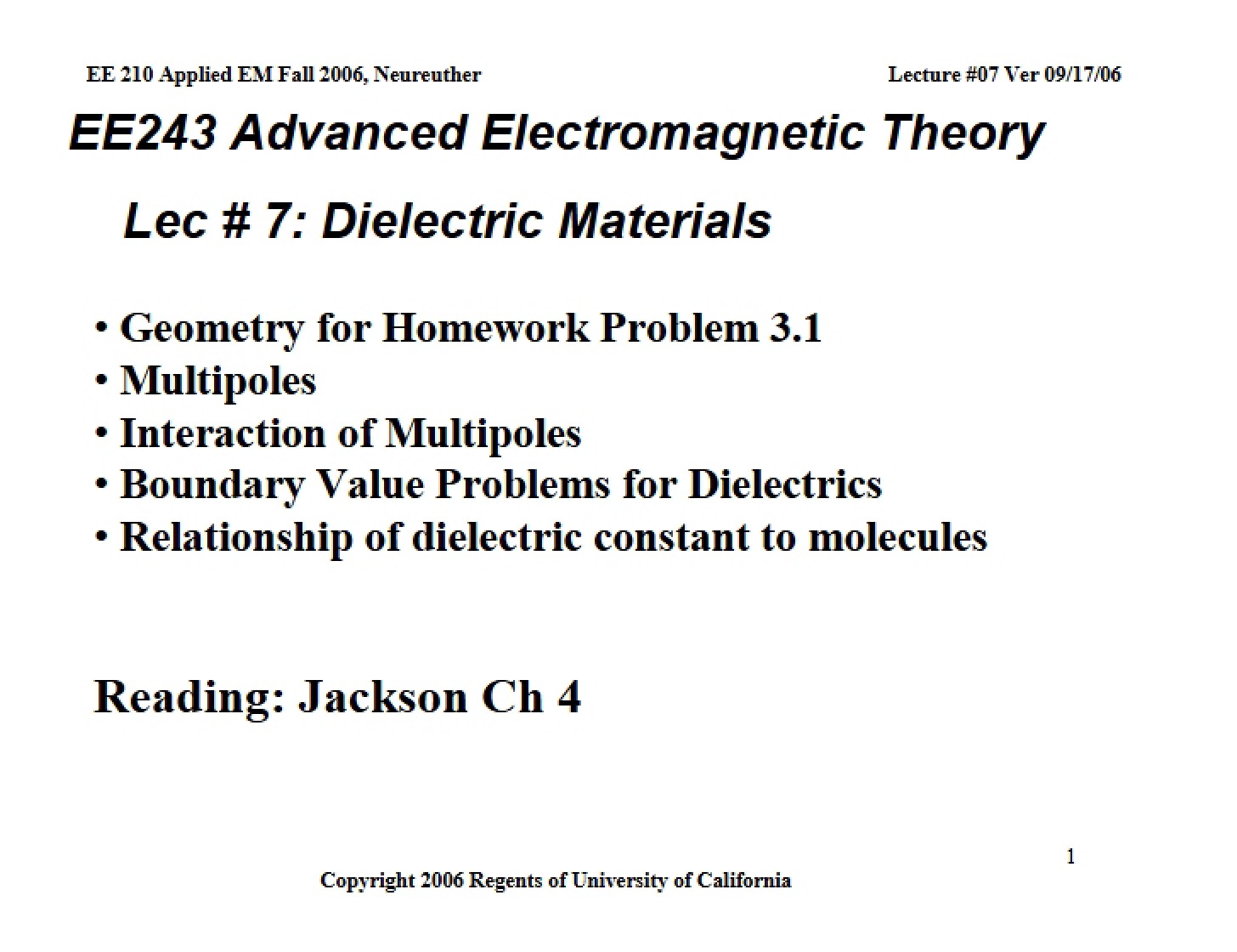 Dielectric Materials (Lecture 7)