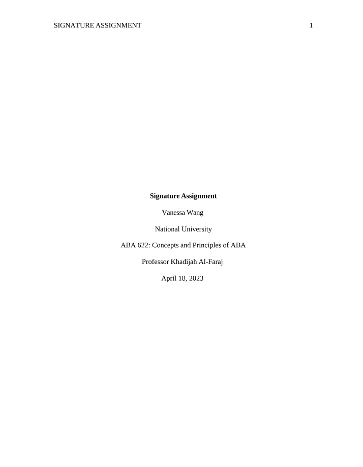 ABA Concepts and Interventions Data - Reflective Analysis