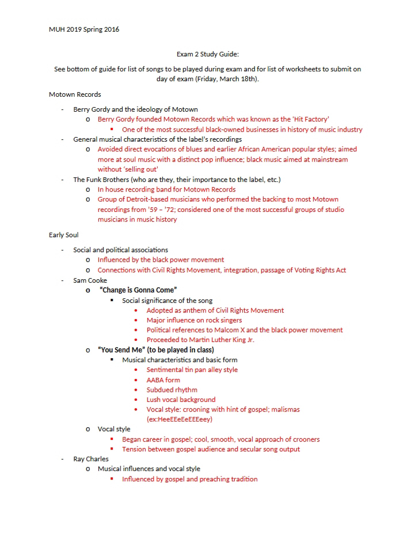 Study Guide for Exam 2