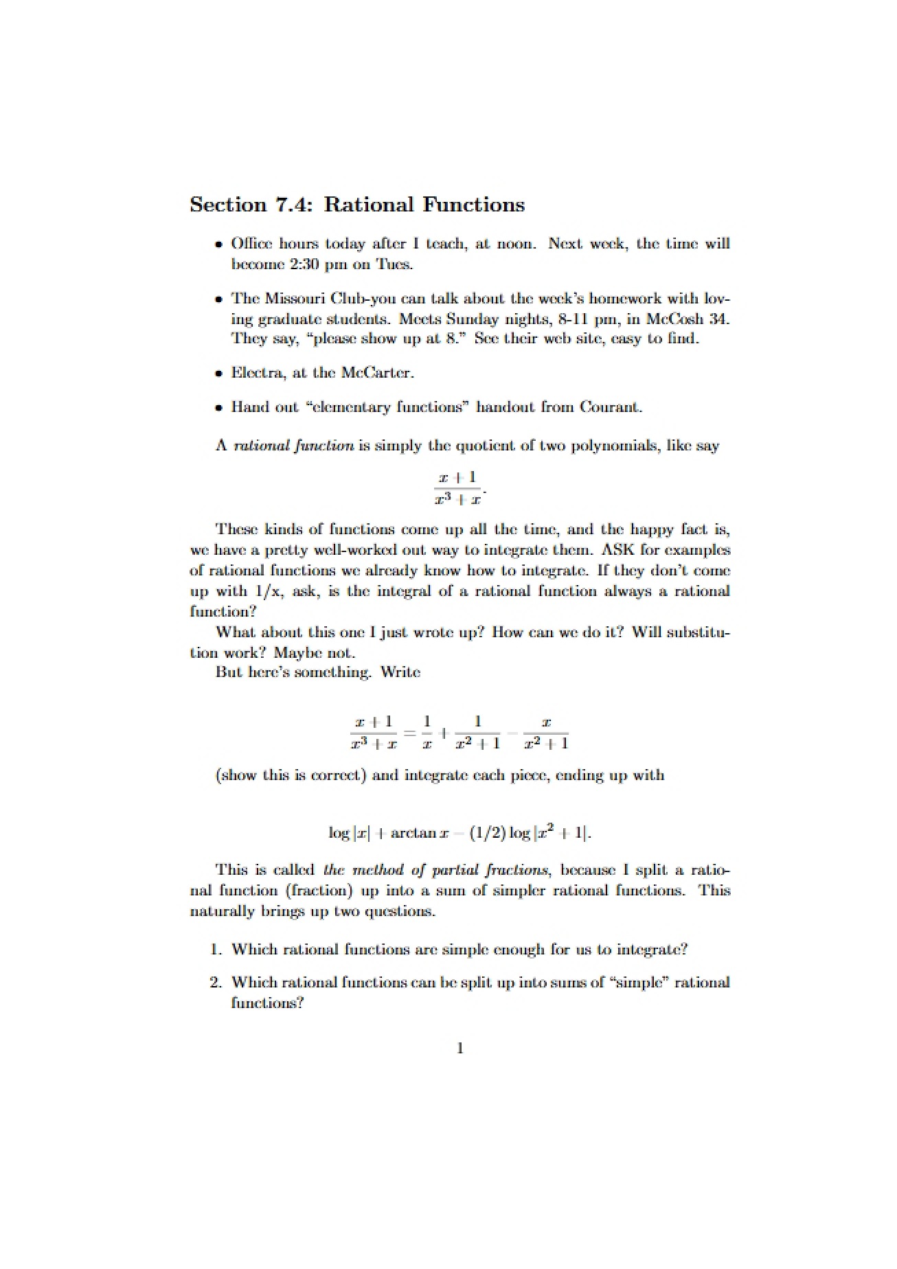Rational Functions (Section 7.4)