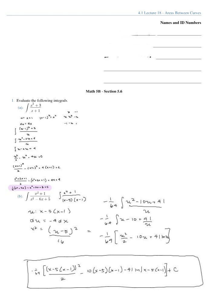 Worksheet 5 (Math 5B)