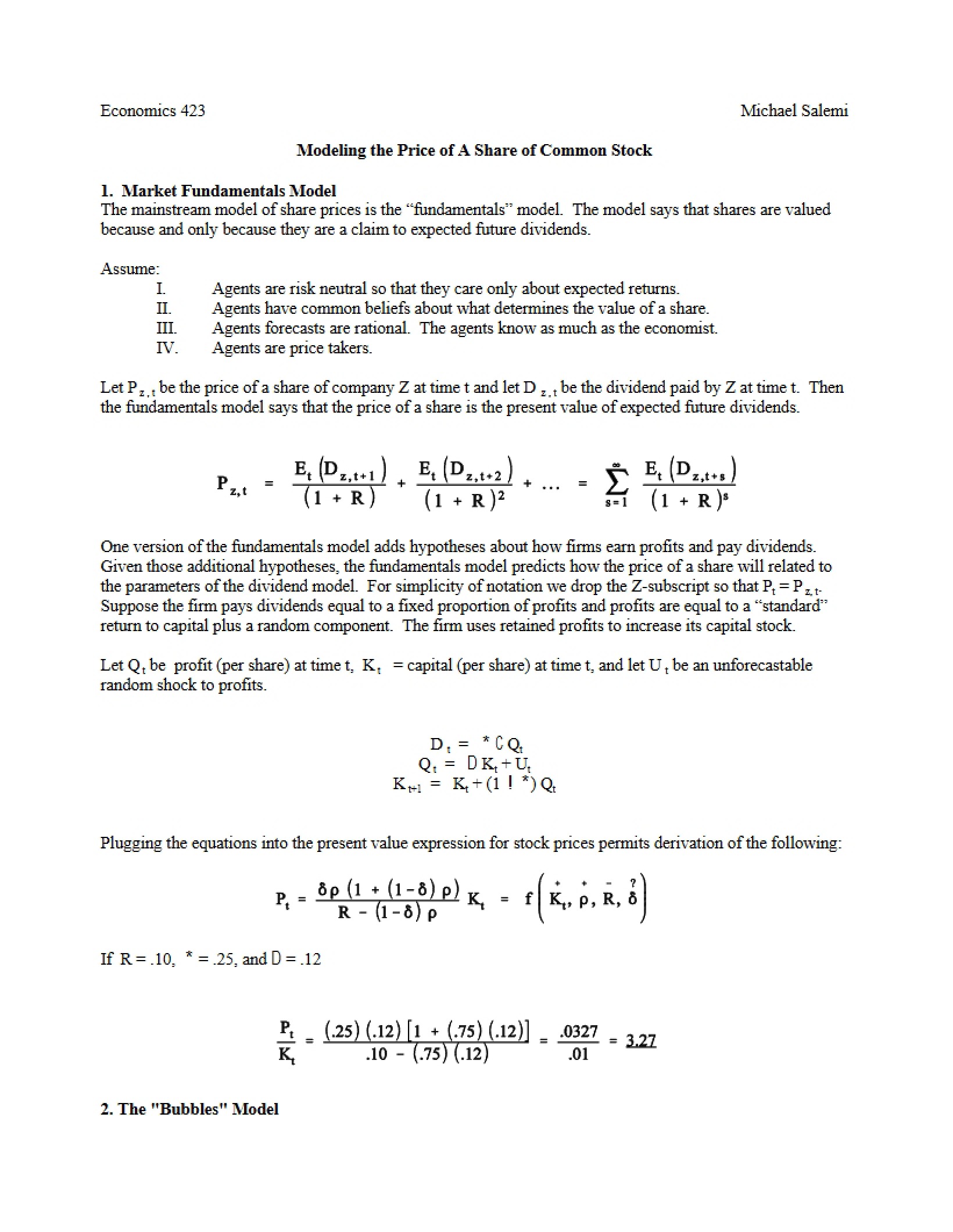 Common Stock Share Price Modeling