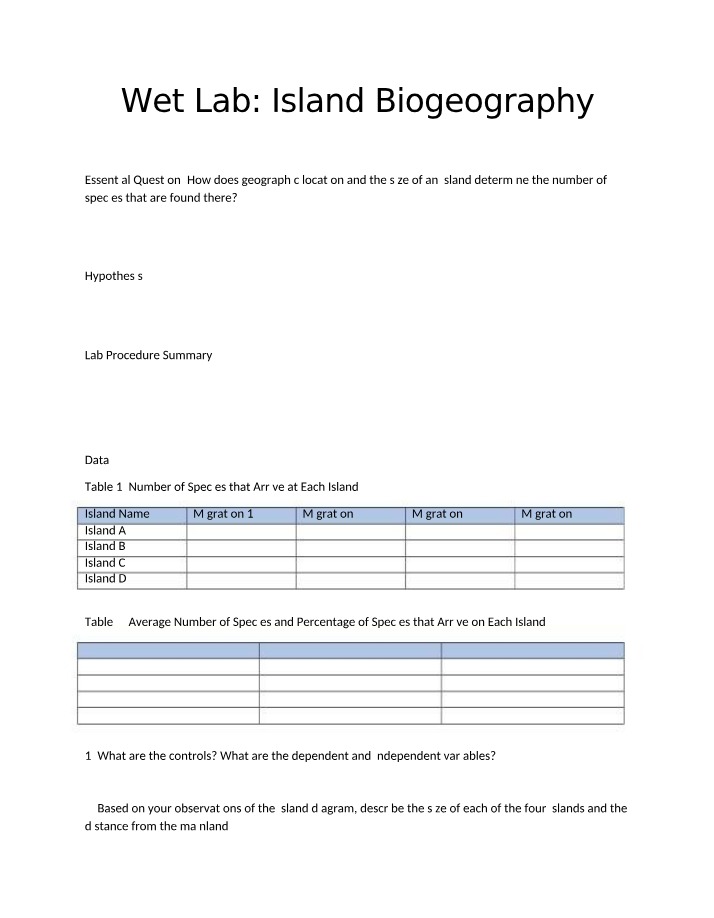 Wet Lab on Island Biogeography