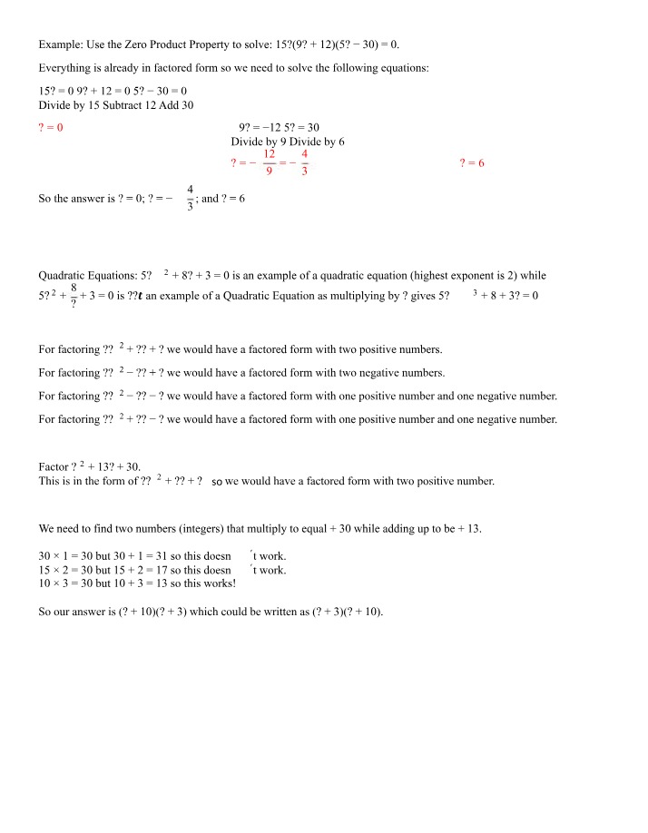 Notes on Quadratic Equations and Factoring