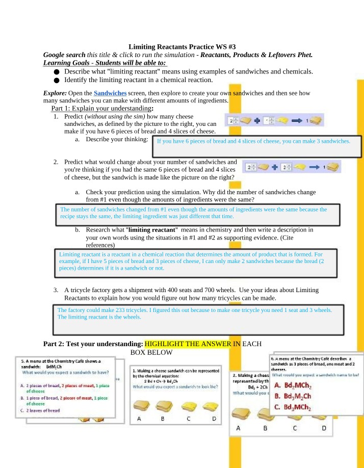Limiting Reactants - Practice Worksheet 3
