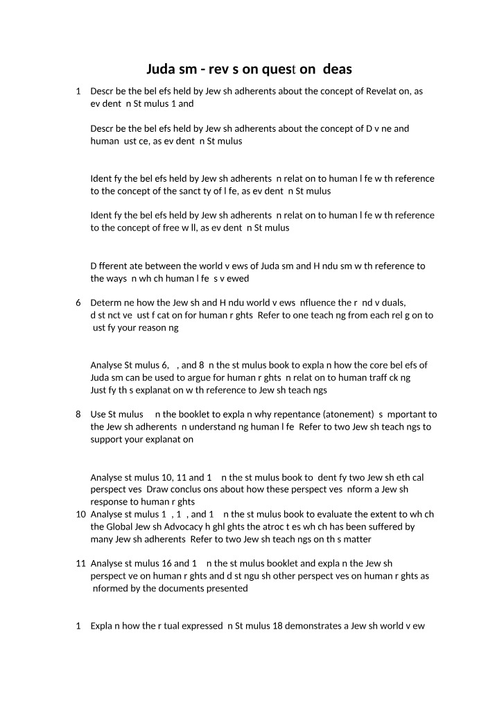 Revision Question Ideas for Judaism