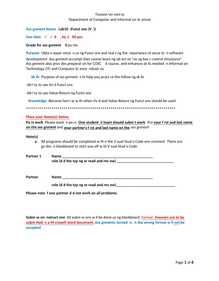 Lab 10 - Functions Assignment
