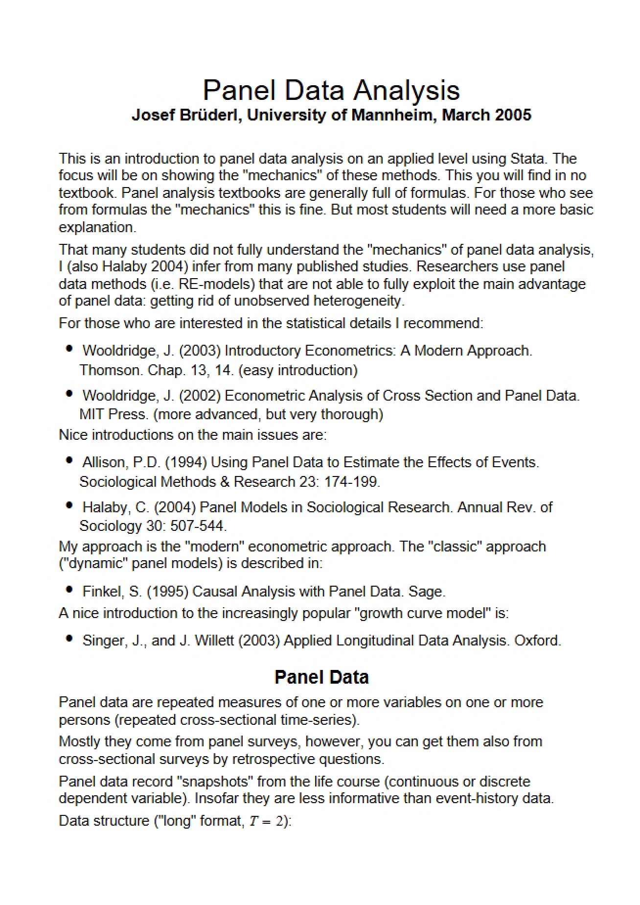 Panel Data Causality Analysis (Bruderl 2005)
