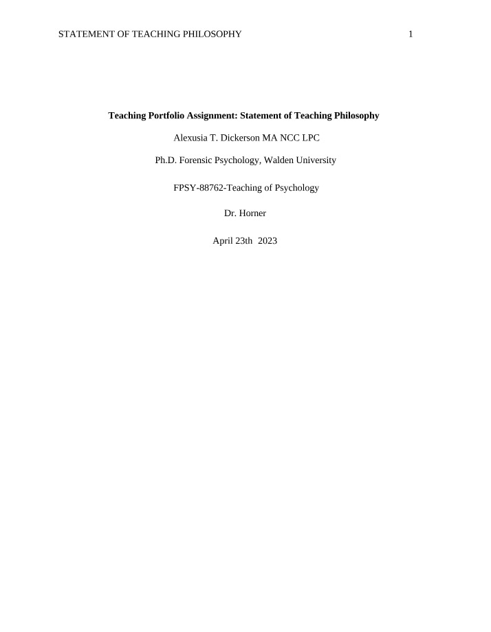 Teaching Philosophy Statement