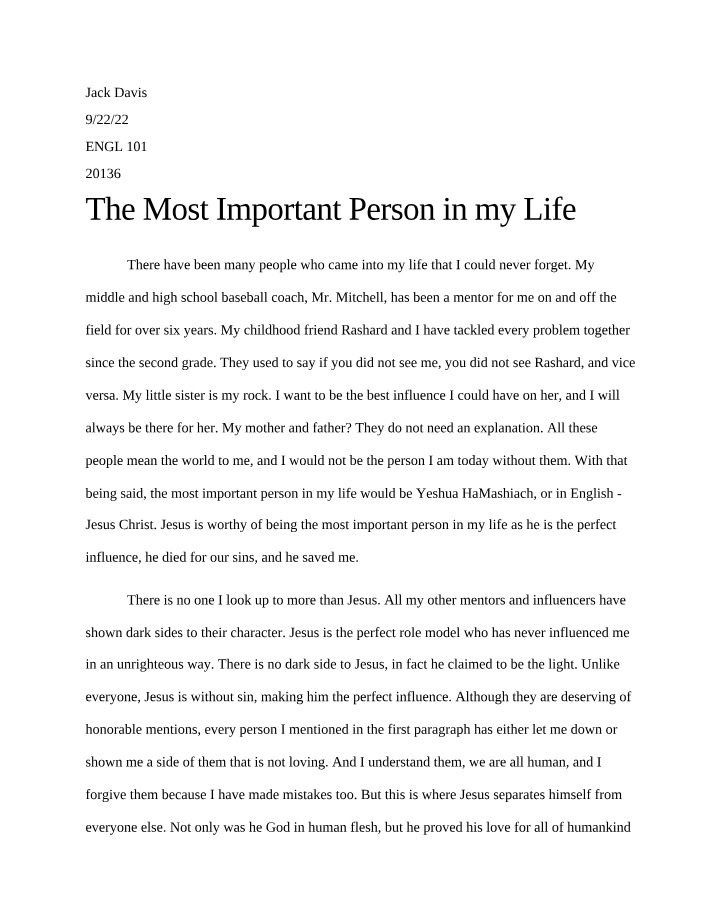 Jesus Christ - The Most Important Person in My Life
