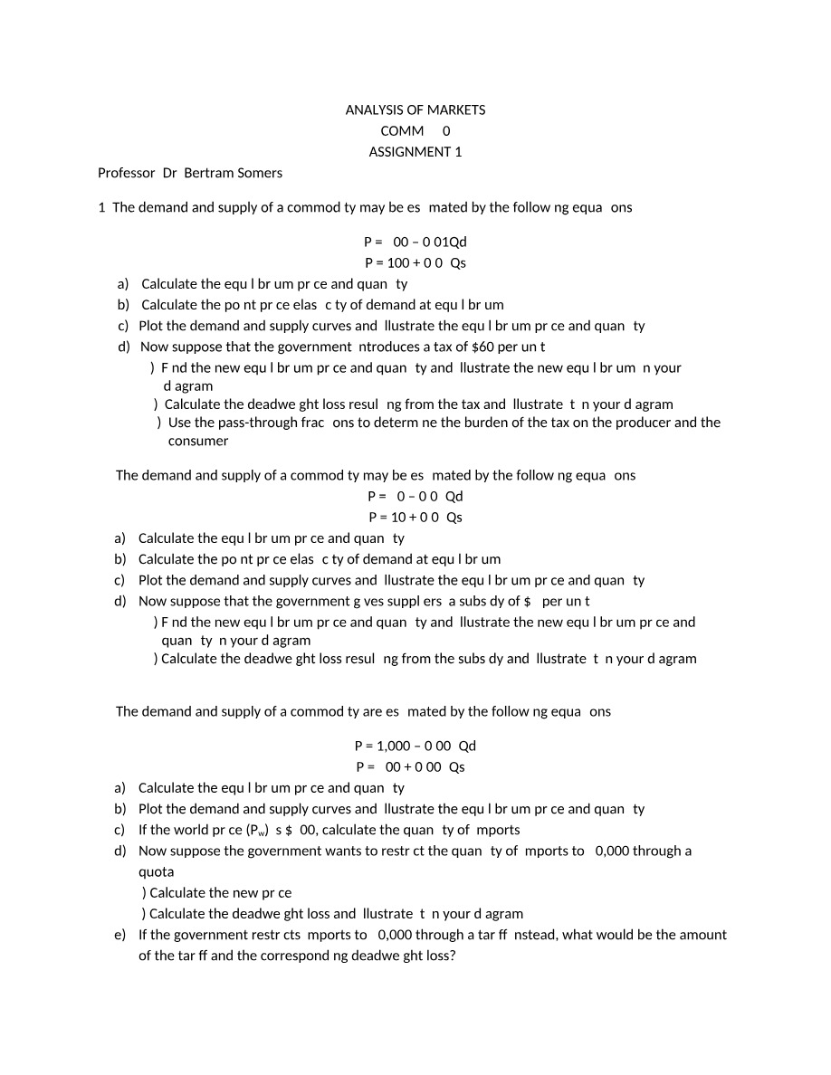 COMM 220 Analysis of Markets Assignment 1