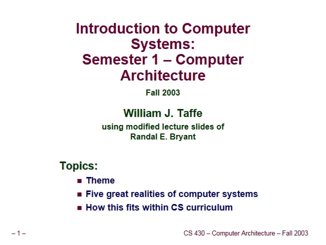 Second Introduction to Computer Systems