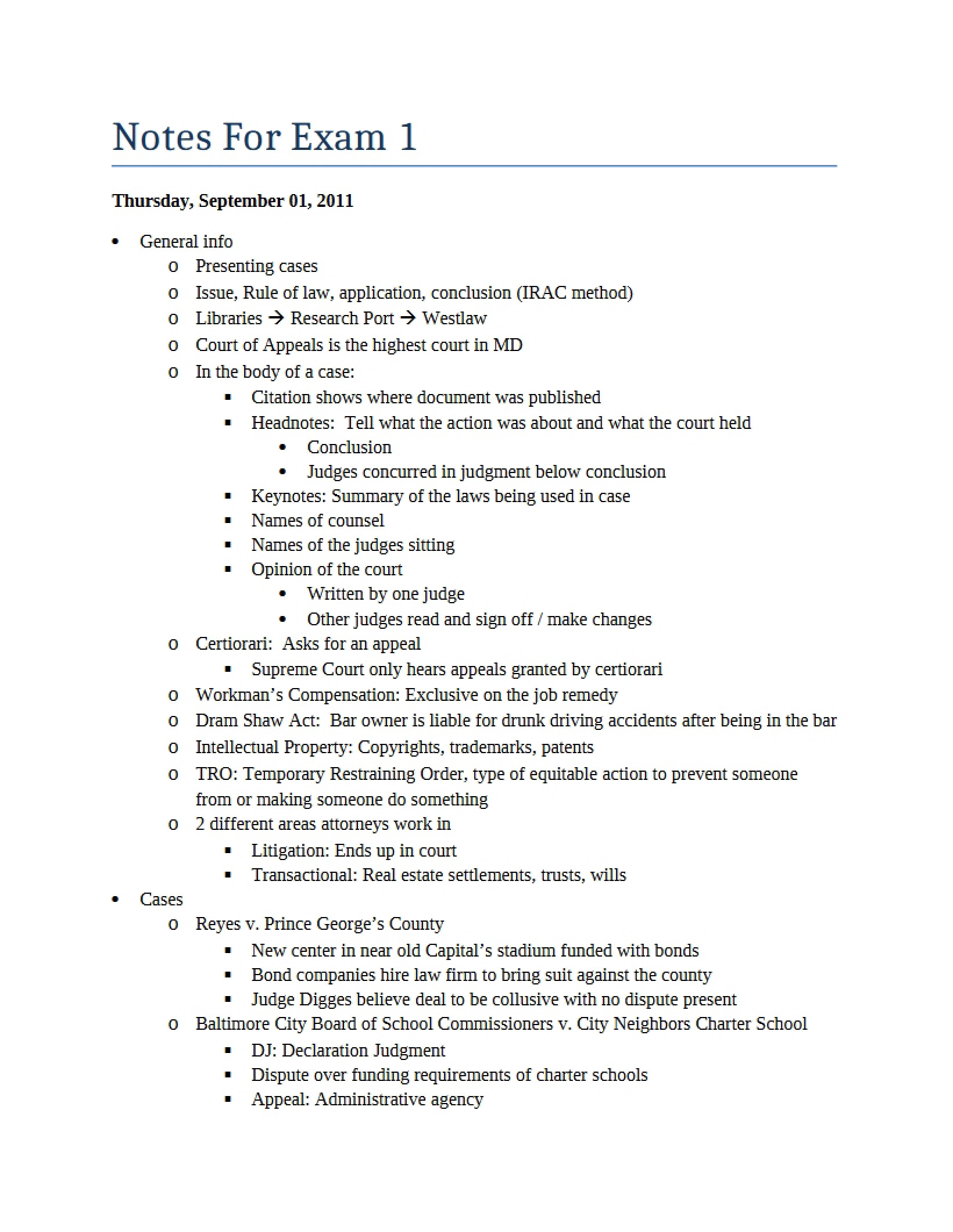 Exam One Notes