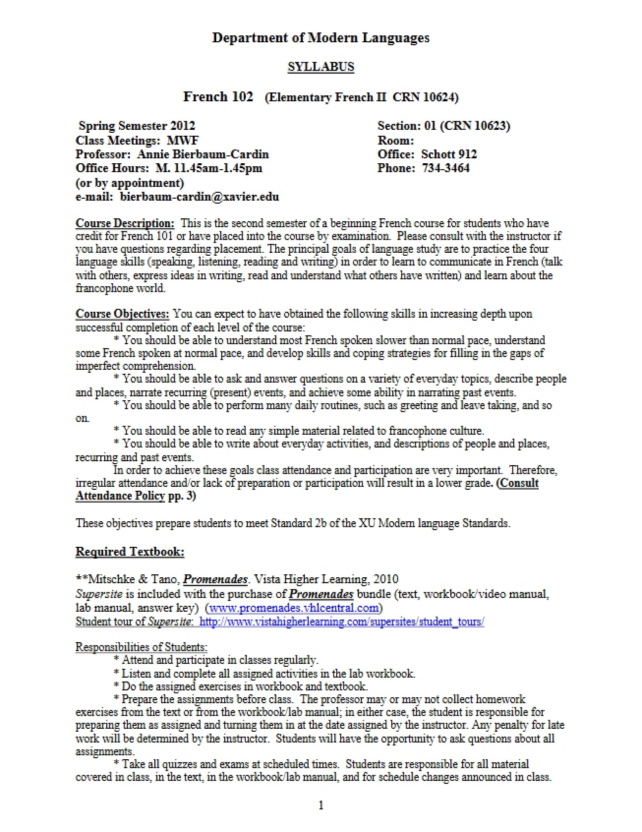 Syllabus for Class