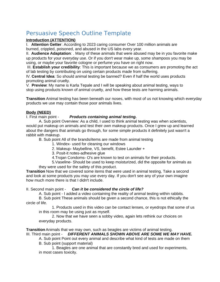 Outline Template for Persuasive Speech