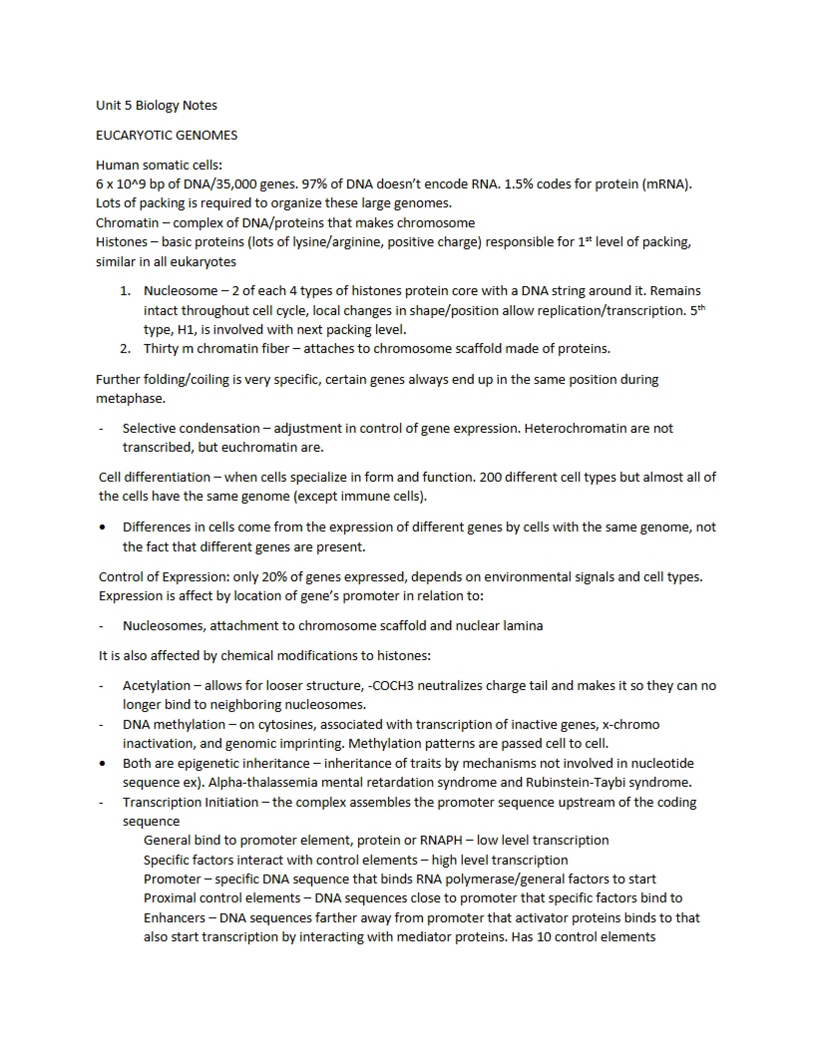 Notes on Eukaryotic Genomes