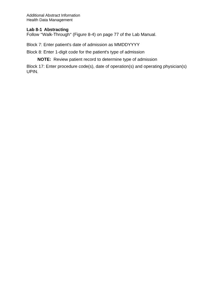 Abstracting Patient Admission Date and Type - Lab 8-1