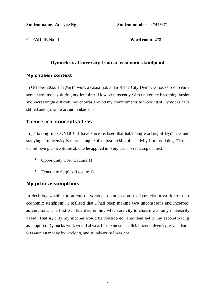 Economic Standpoint - Dymocks vs University