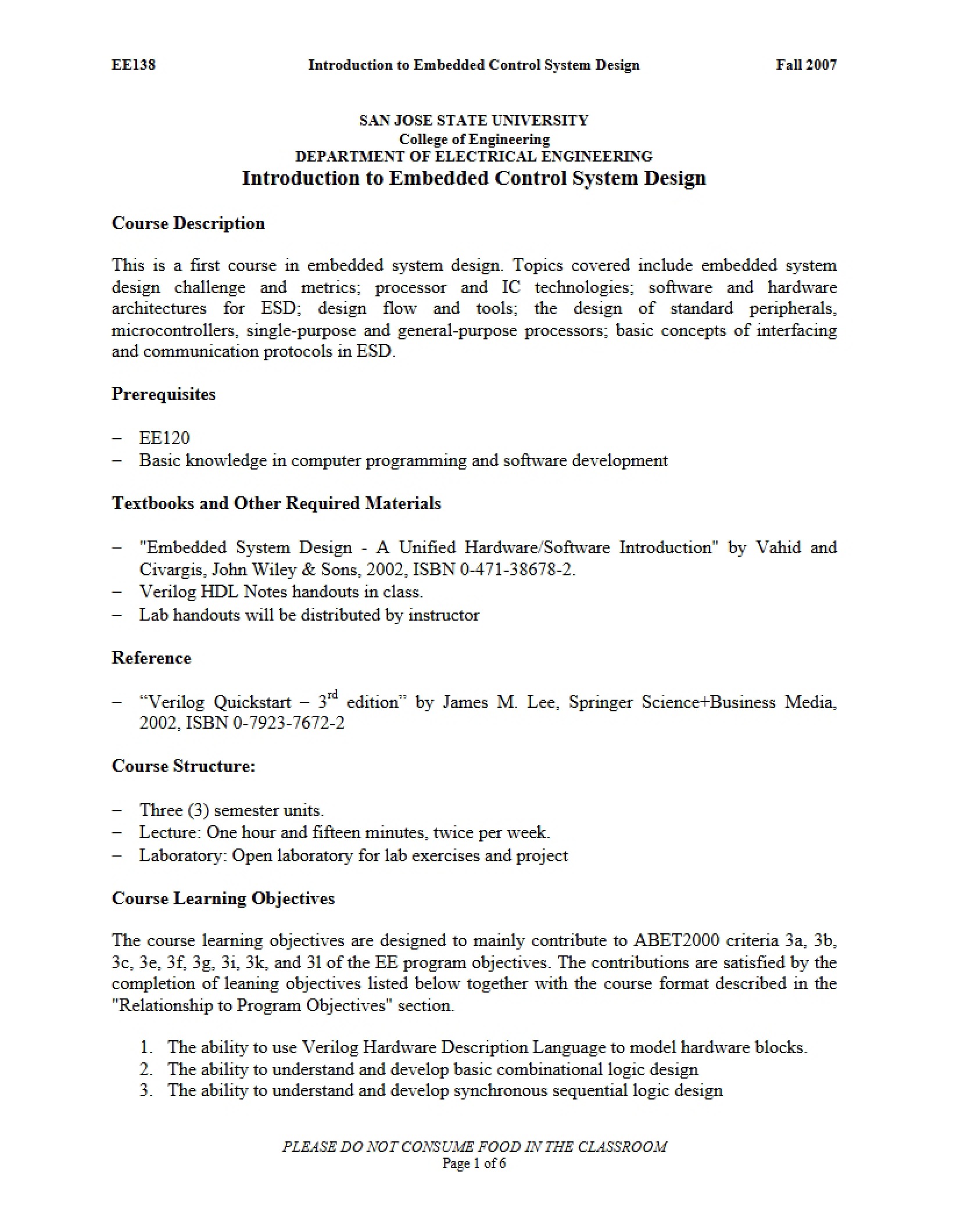 EE 138 Course Syllabus