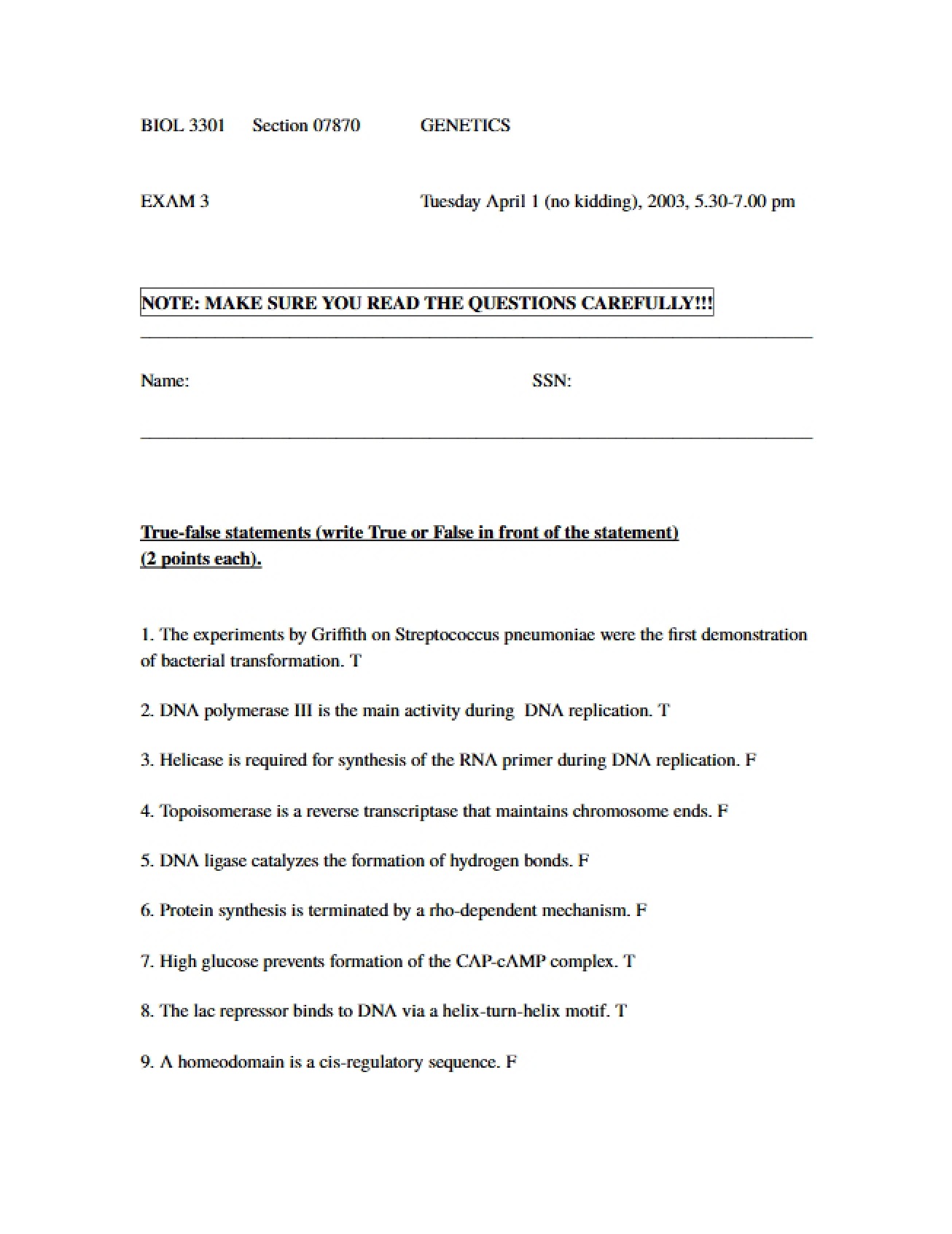 Genetics Exam Three