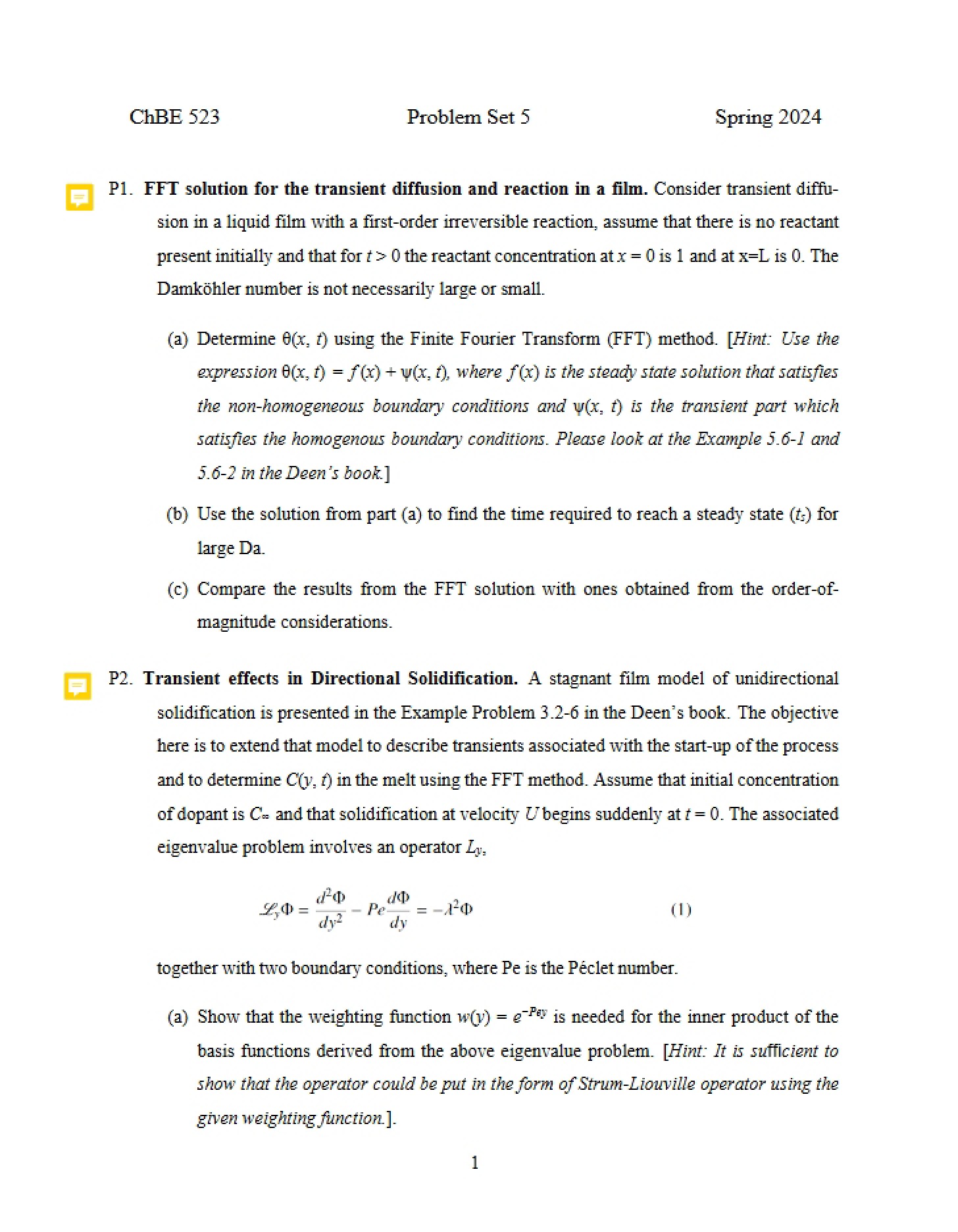 Fifth Problem Set
