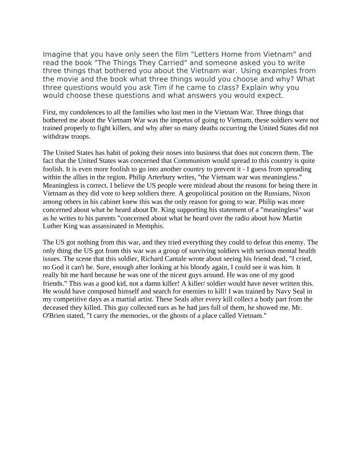 Reflection Essay - Vietnam War