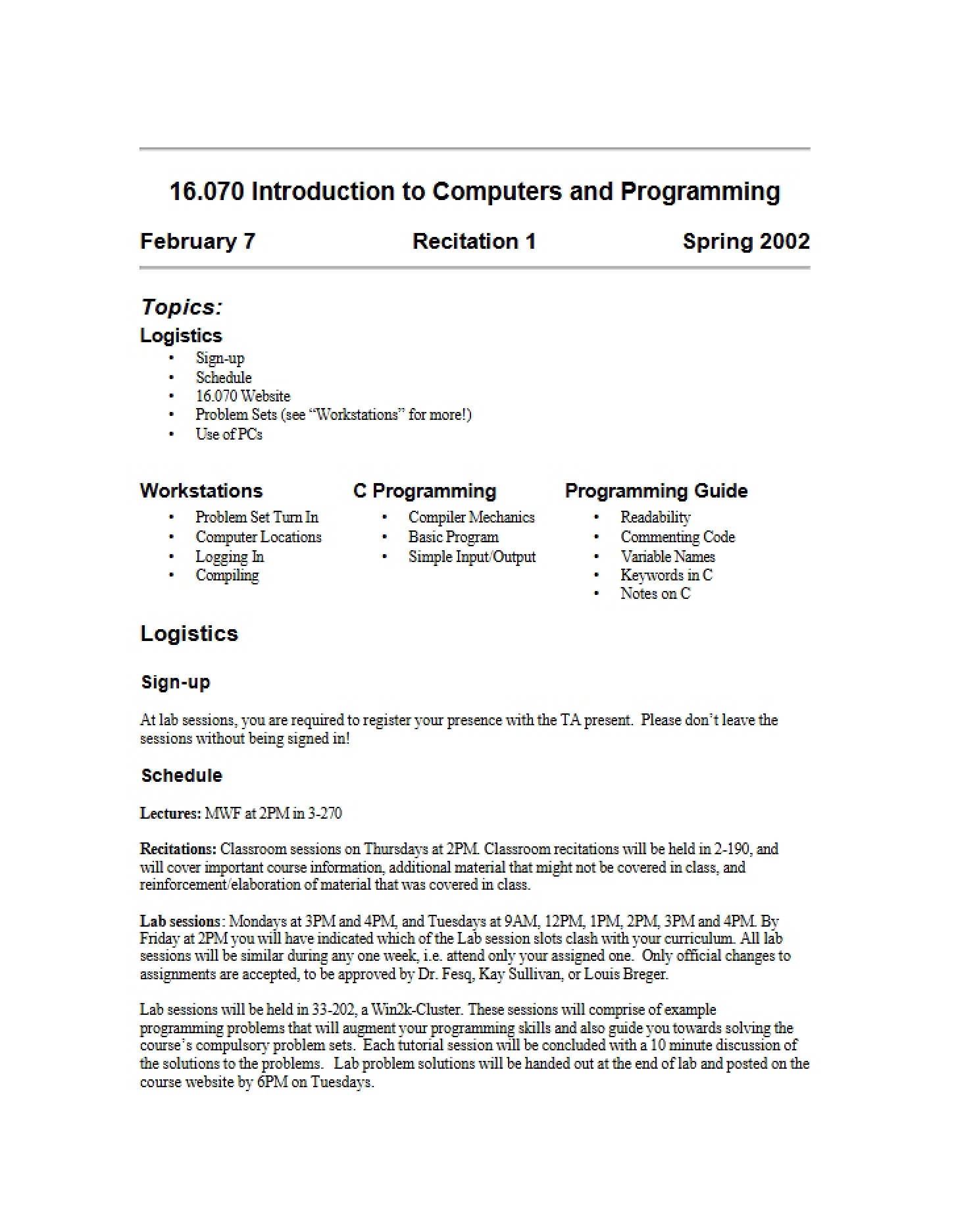 Class Syllabus
