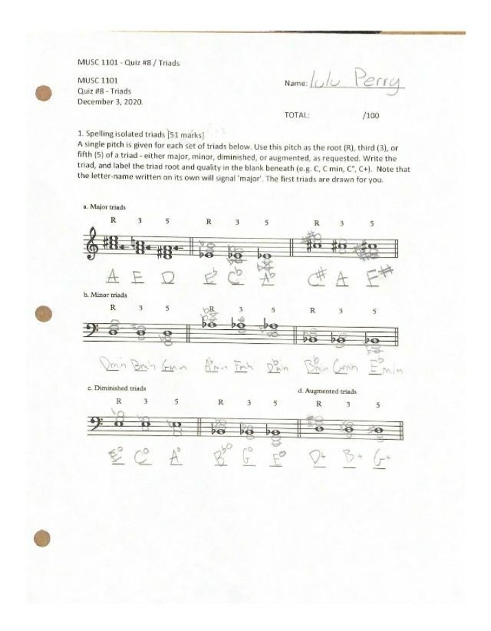 Triads Exam - MUSC 1101 Quiz 8