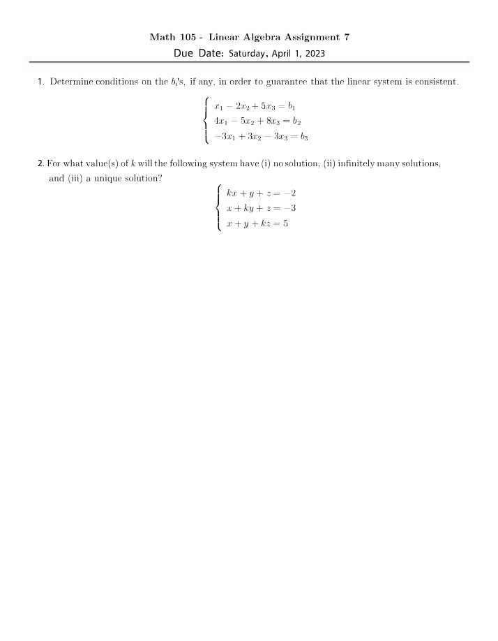 Linear Algebra - Consistency Conditions and Solutions