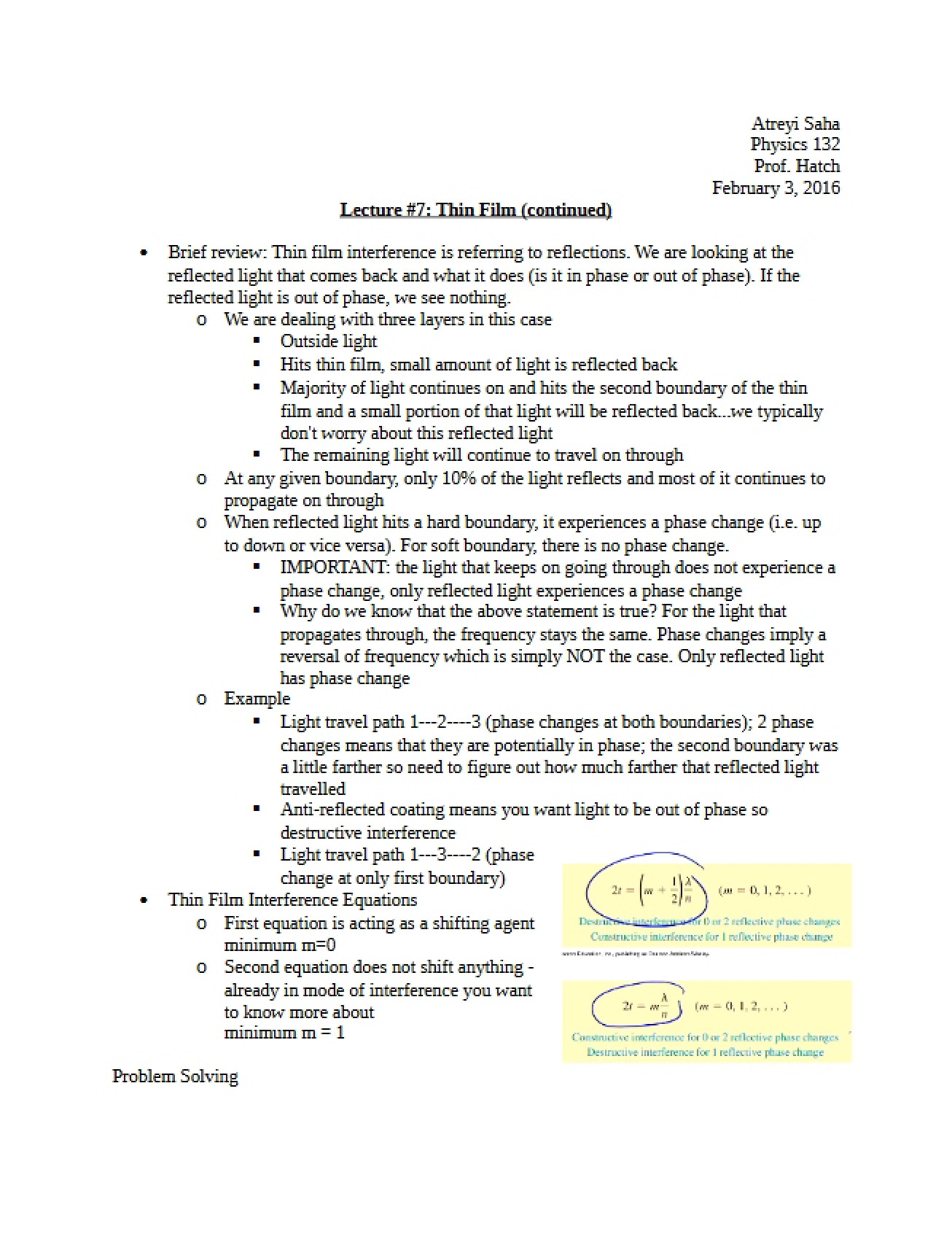 Seventh Lecture Notes