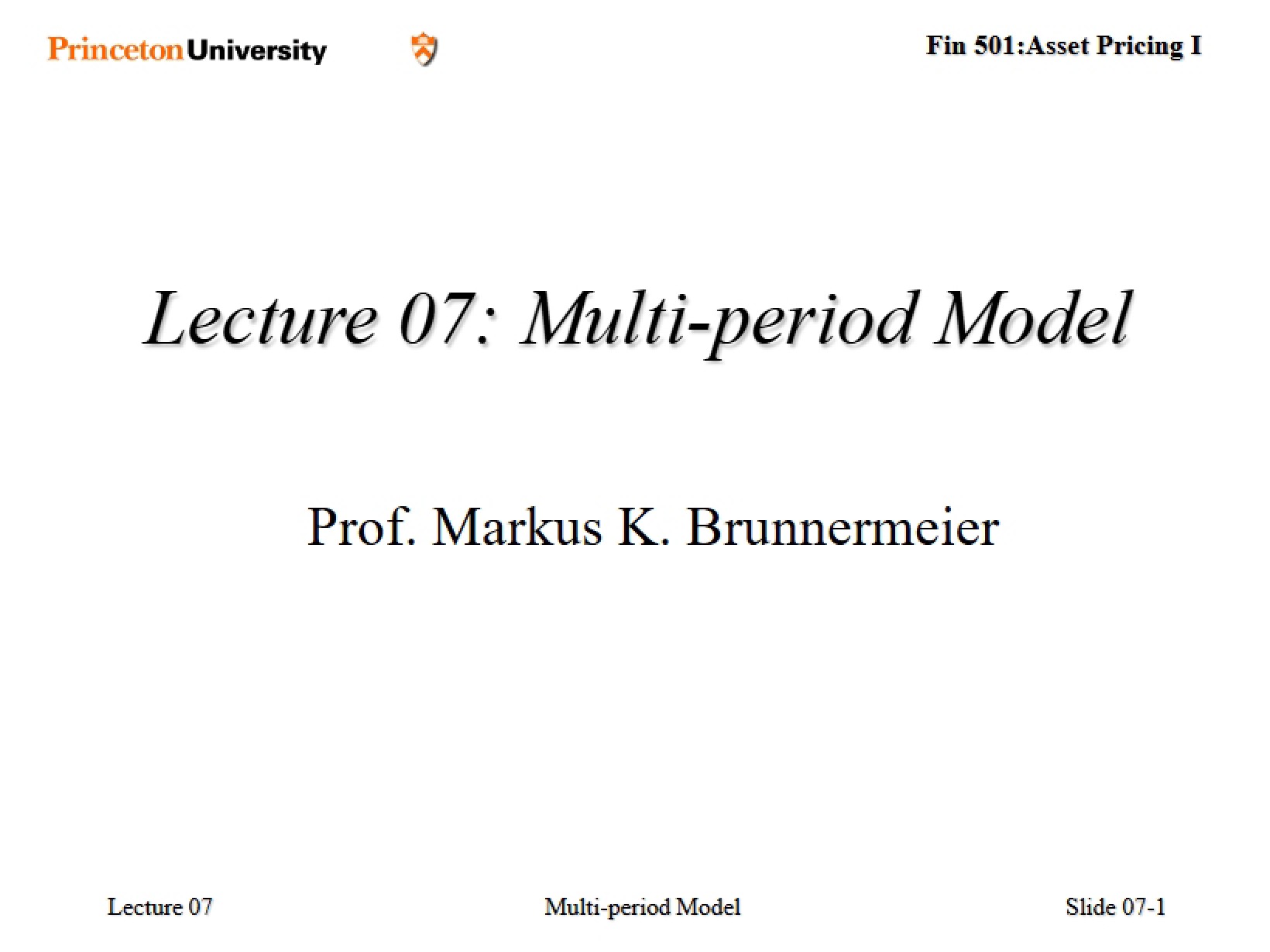 Multi-Period Model (Lecture 07)