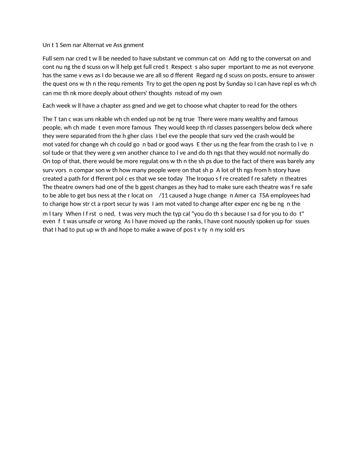 Alternative Assignment for Unit 1 Seminar