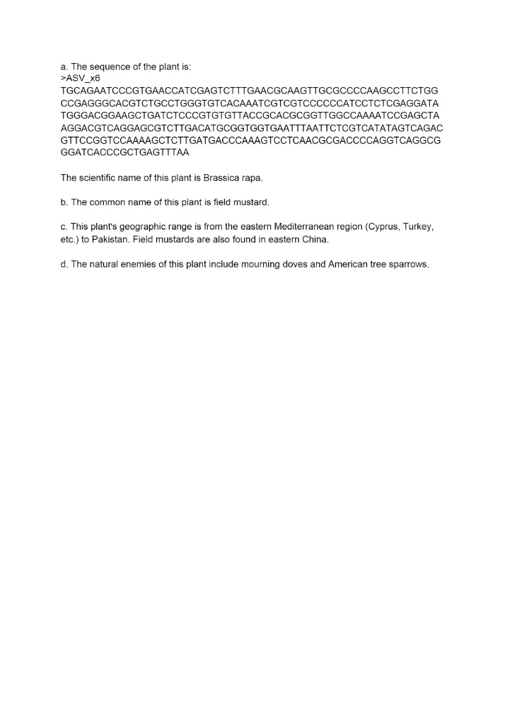 Information on Brassica rapa Field Mustard and Potus flavus Kinkajou